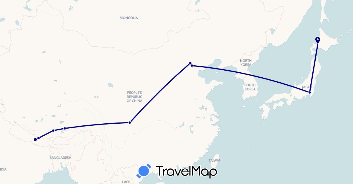 TravelMap itinerary: driving in China, Japan, Nepal (Asia)